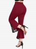 Plus Size Floral Lace Pockets Chains Braided Flare Pants -  
