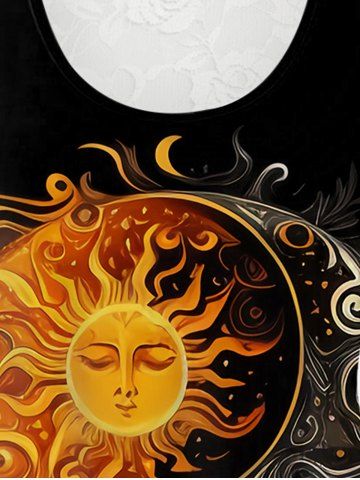 Gothic Floral Lace Back Sun Moon Print Tank Top