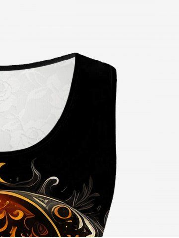 Gothic Floral Lace Back Sun Moon Print Tank Top