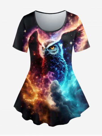 T-Shirt à Imprimé Aigle et Galaxie Brillante Grande-Taille - BLACK - 6X