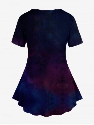 Plus Size Galaxy Feather Butterfly Flower Dreamcatcher Print T-shirt