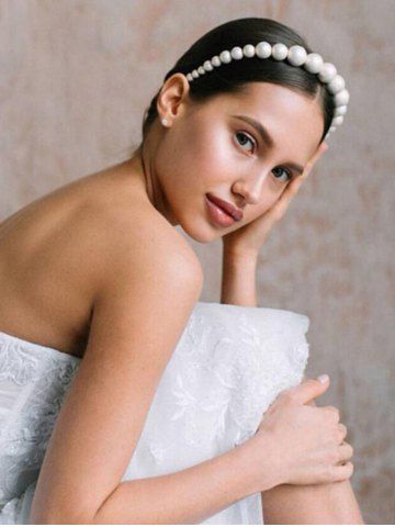 Bandeau Décoré de Fausse Perle - WHITE