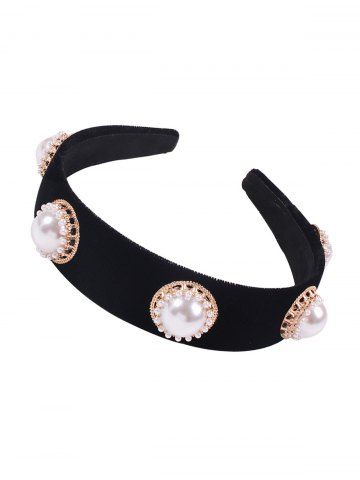 Vintage Faux Pearl Decor Headband - BLACK