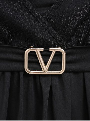 Gothic Plus Size Ruched Chain Panel Buckle Mesh Bell Sleeves T-shirt