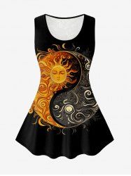 Gothic Floral Lace Back Sun Moon Print Tank Top -  