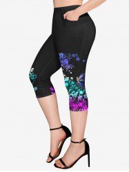 Gothic Flower Dragonfly Beauty Print Pockets Capri Leggings -  