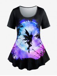 T-shirt Gothique Ange Papillon Galaxie Imprimés à Paillettes - Noir L