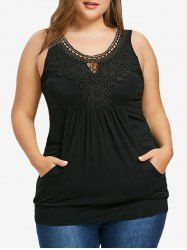 Plus Size Crochet Trim Kangaroo Pocket Keyhole Neck Tank Top -  