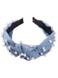 Chambray Faux Pearl Bow Decor Headband -  