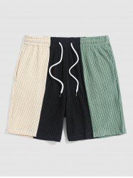 Short Bermudas Décontracté Texturé en Blocs de Couleurs à Cordon - Multi-C XL