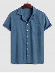 Men's Solid Color Lapel Collar Short Sleeves Front Pocket Design Button Up Casual Shirt -  