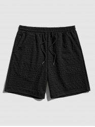 Geometric Retro Jacquard Textured Drawstring Shorts -  