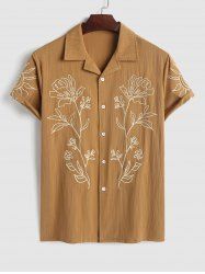 ZAFUL Men's Flower Plant Abstract Embroidery Lapel Collar Short Sleeves Vacation Shirt -  