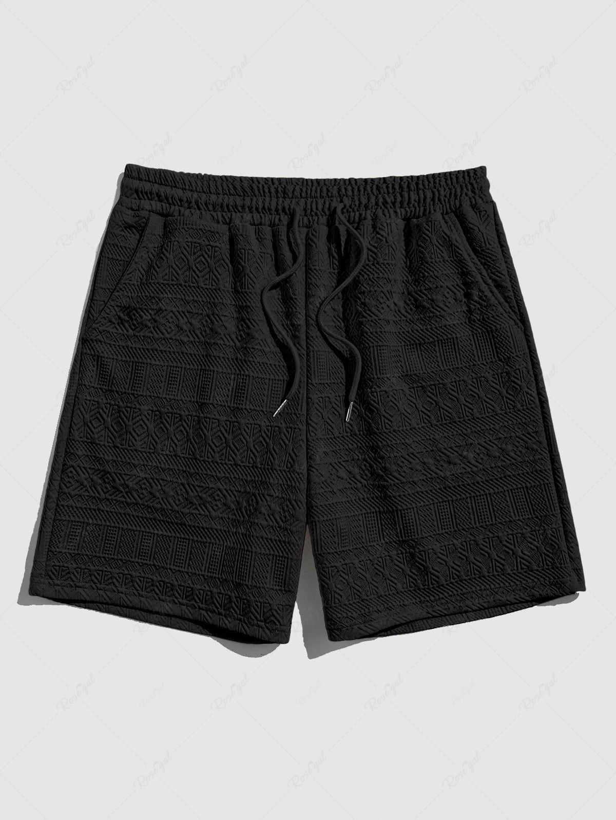 Outfits Geometric Retro Jacquard Textured Drawstring Shorts  