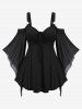 Gothic Cinched Ruched Rings Bell Sleeve Cold Shoulder Top -  