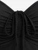 Gothic Cinched Ruched Rings Bell Sleeve Cold Shoulder Top -  