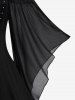 Gothic Cinched Ruched Rings Bell Sleeve Cold Shoulder Top -  