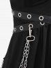 Plus Size Chains Grommets PU Leather Stripes Zipper Ruched Tank Dress -  