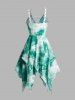 Tie Dye Layered Asymmetrical Hem Grommet Lace Up High Waisted Midi Dress -  