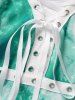 Tie Dye Layered Asymmetrical Hem Grommet Lace Up High Waisted Midi Dress -  