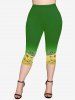 Plus Size Colorblock Flower Print Pockets Capri Leggings -  