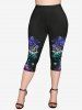 Gothic Flower Dragonfly Beauty Print Pockets Capri Leggings -  