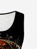Gothic Floral Lace Back Sun Moon Print Tank Top -  