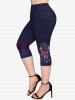Plus Size Galaxy Feather Butterfly Flower Dreamcatcher Print Pockets Capri Leggings -  