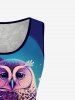 Plus Size Tree Owl Print Floral Lace Back Tank Top -  