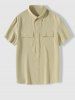 Men's Basic Plain Color Double Flap Pockets Design Textured Button Front Short Sleeves Shirt and Shorts Casual Set -  