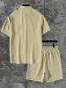 Men's Basic Plain Color Double Flap Pockets Design Textured Button Front Short Sleeves Shirt and Shorts Casual Set -  