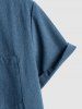 Men's Solid Color Lapel Collar Short Sleeves Front Pocket Design Button Up Casual Shirt -  