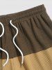 Men's Two Tone Colorblock Ribbed Textured Smile Face Embroidered Drawstring Casual Shorts -  