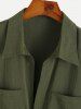 Men's Solid Color Double Front Pockets Design Zip Up Turndown Collar Tie Up Rompers -  