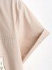 Men's CALIFORNIA WEST COAST Letter Printed Quarter Zip Kangaroo Pocket Design Drop Shoulder Short Sleeves Shirt and Drawstring Hem Shorts Cargo Set -  