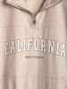 Men's CALIFORNIA WEST COAST Letter Printed Quarter Zip Kangaroo Pocket Design Drop Shoulder Short Sleeves Shirt and Drawstring Hem Shorts Cargo Set -  