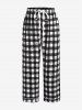 Plus Size V Neck Top and Plaid Heart Print Tied Pants Pajamas Set -  