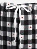 Plus Size V Neck Top and Plaid Heart Print Tied Pants Pajamas Set -  