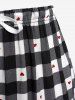 Plus Size V Neck Top and Plaid Heart Print Tied Pants Pajamas Set -  