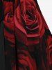 Plus Size Flare Sleeves Rose Flower Printed Lace Up Chiffon Layered Ruched Bust Valentines Top -  