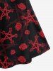Gothic Pentagon Skulls Flower Print Crisscross Cami Dress -  