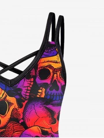 Gothic Skulls Print Crisscross Cami Dress