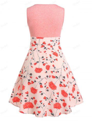 Plus Size Lace Up Ruffled Floral Print Sleeveless Dress