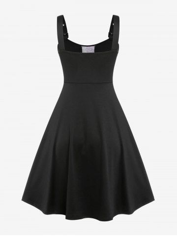 Plus Size Plaid Suspender Buckle Grommet Ruched A Line Patchwork Dress