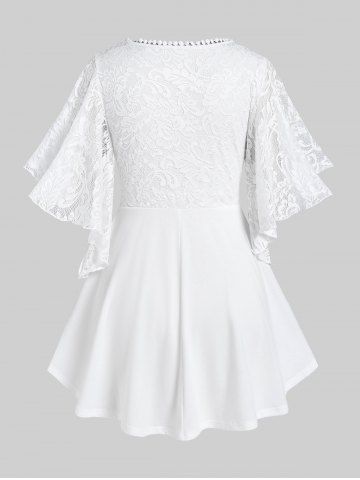 Plus Size Lace Panel Butterfly Sleeve Blouse