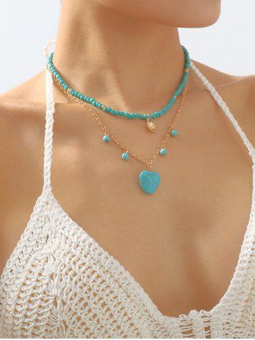 2Pcs Bohemian Turquoise Love Pendant Necklace - GREEN