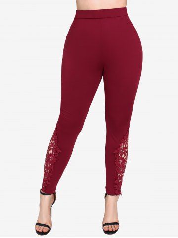 Plus Size Pockets Lace Trim Braided Leggings