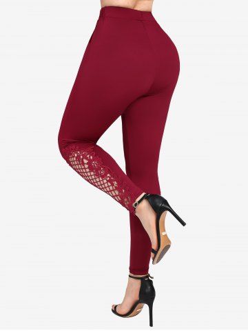 Plus Size Pockets Lace Trim Braided Leggings