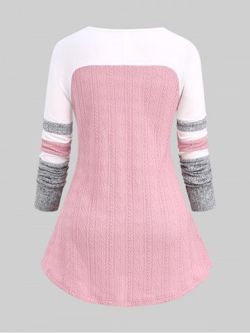 Plus Size Lace Up Colorblock Print T-shirt