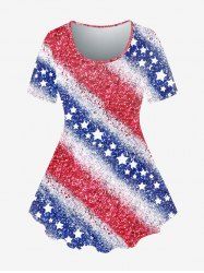 Plus Size Patriotic American Flag Print T-shirt -  